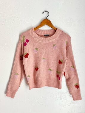 wild fable Pink Strawberry Cherry Fruit Crewneck Sweater
